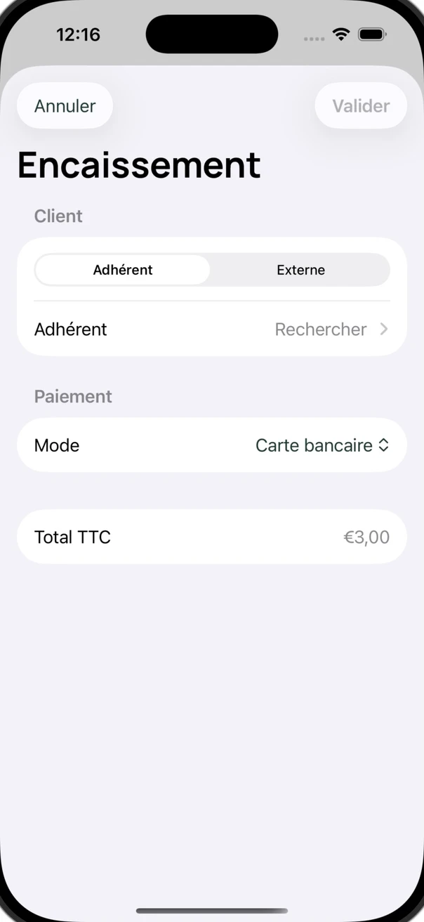 Écran réel d’encaissement